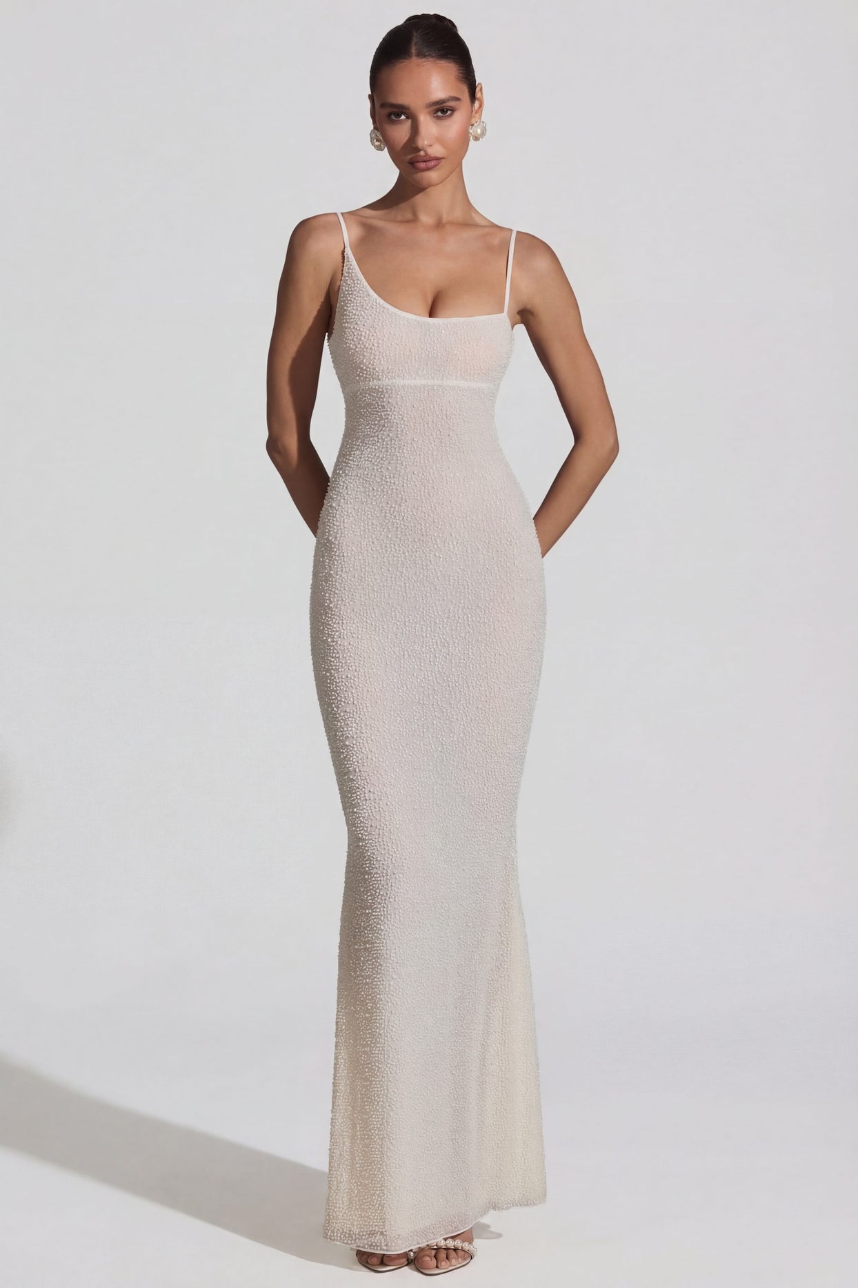 Embellished Backless Maxi Dress in White - 6