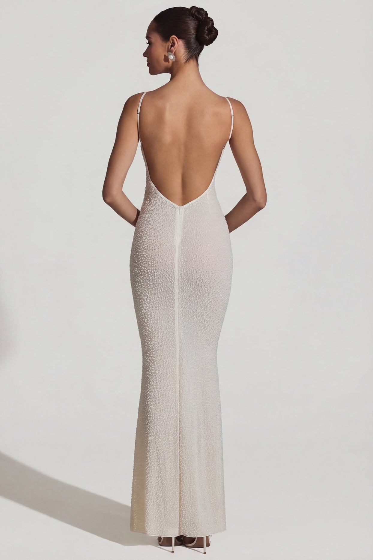 Embellished Backless Maxi Dress in White - 5