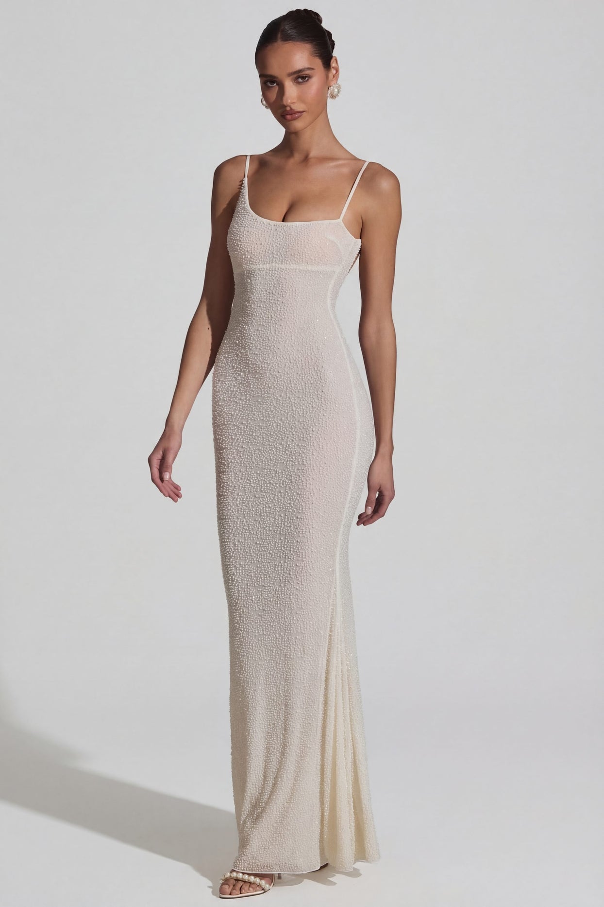 Embellished Backless Maxi Dress in White - 8