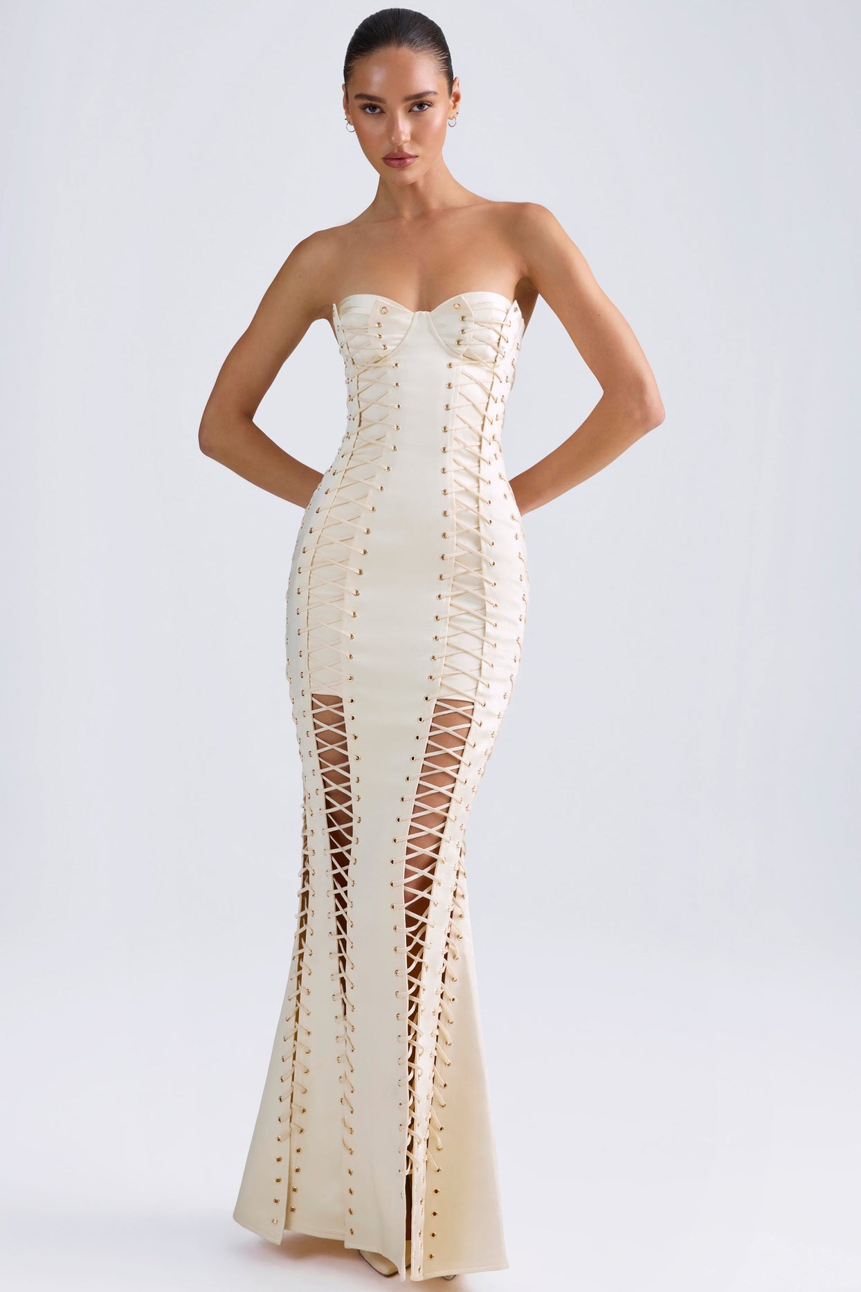 Lace-Up Corset Gown in Ivory