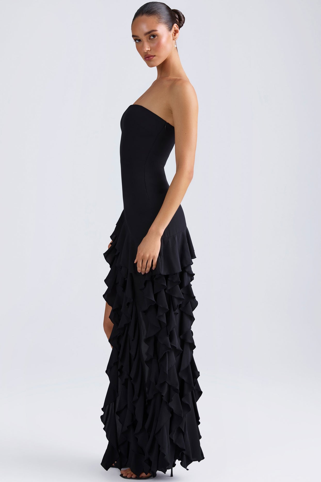 Ruffle-Trim Strapless Gown in Black - 5