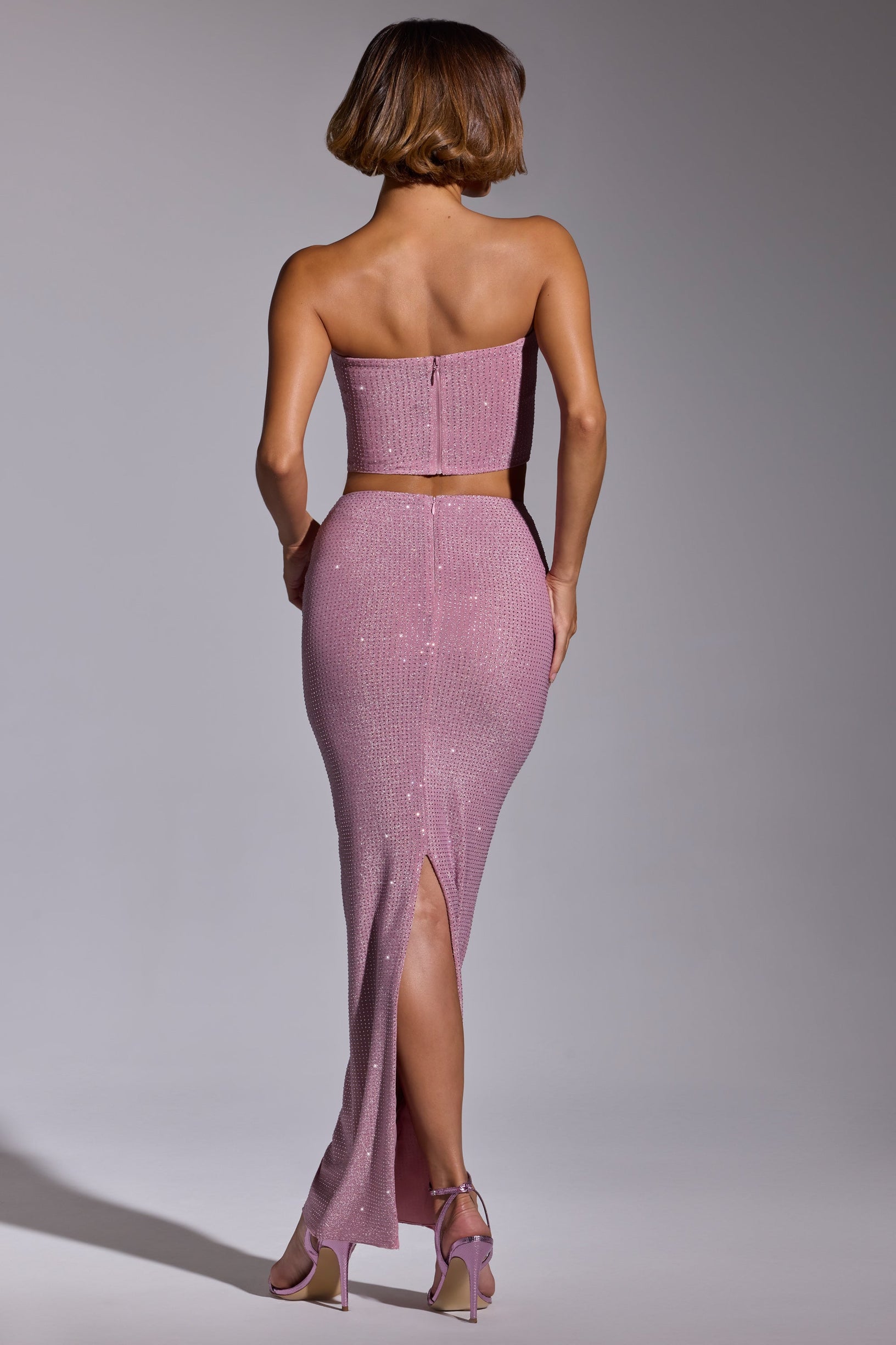 Embellished Mid Rise Maxi Skirt in Light Pink - 2
