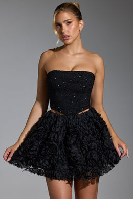 Floral-Appliqué Mini Skirt in Black