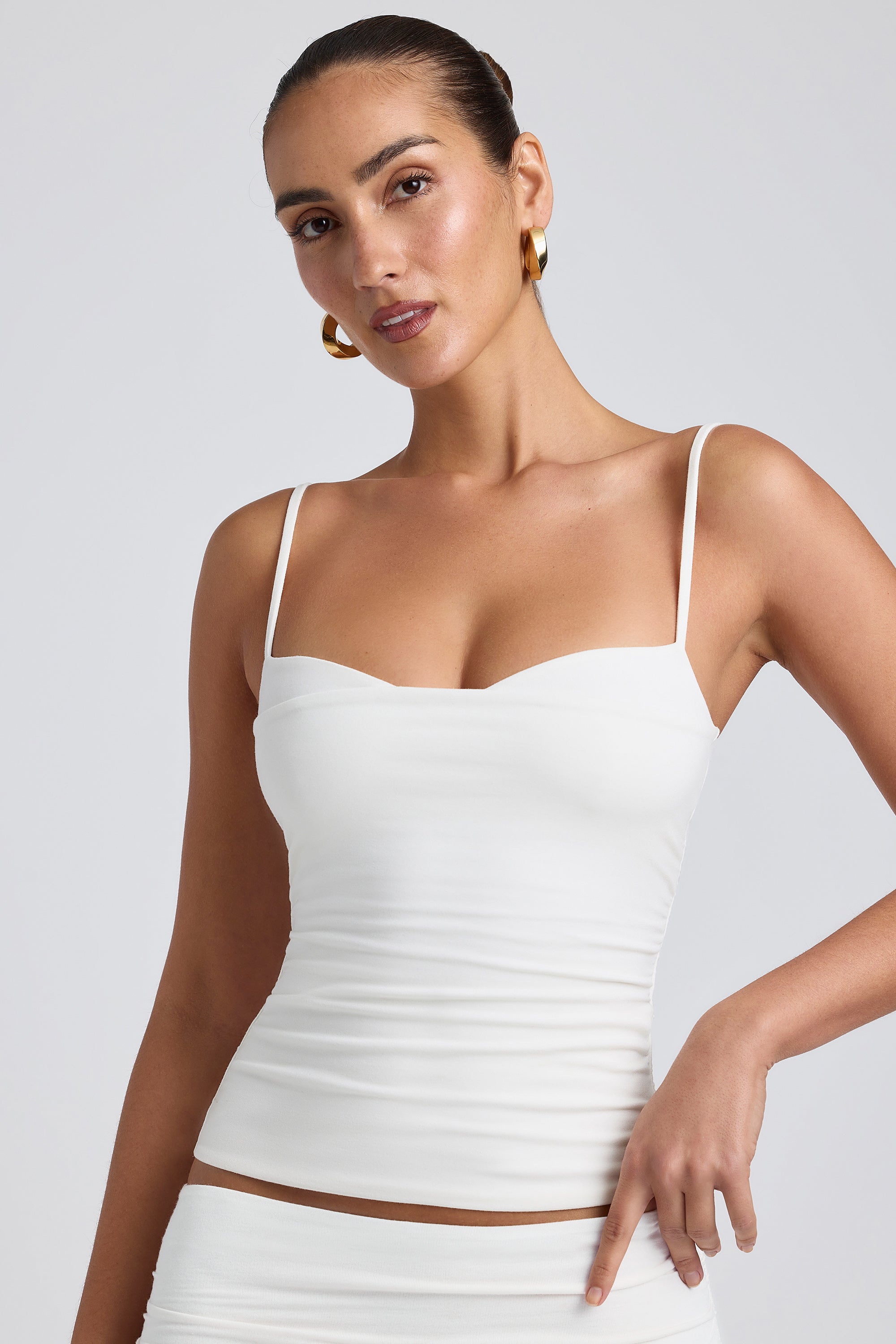 Modal Ruched Layered Tank Top in White