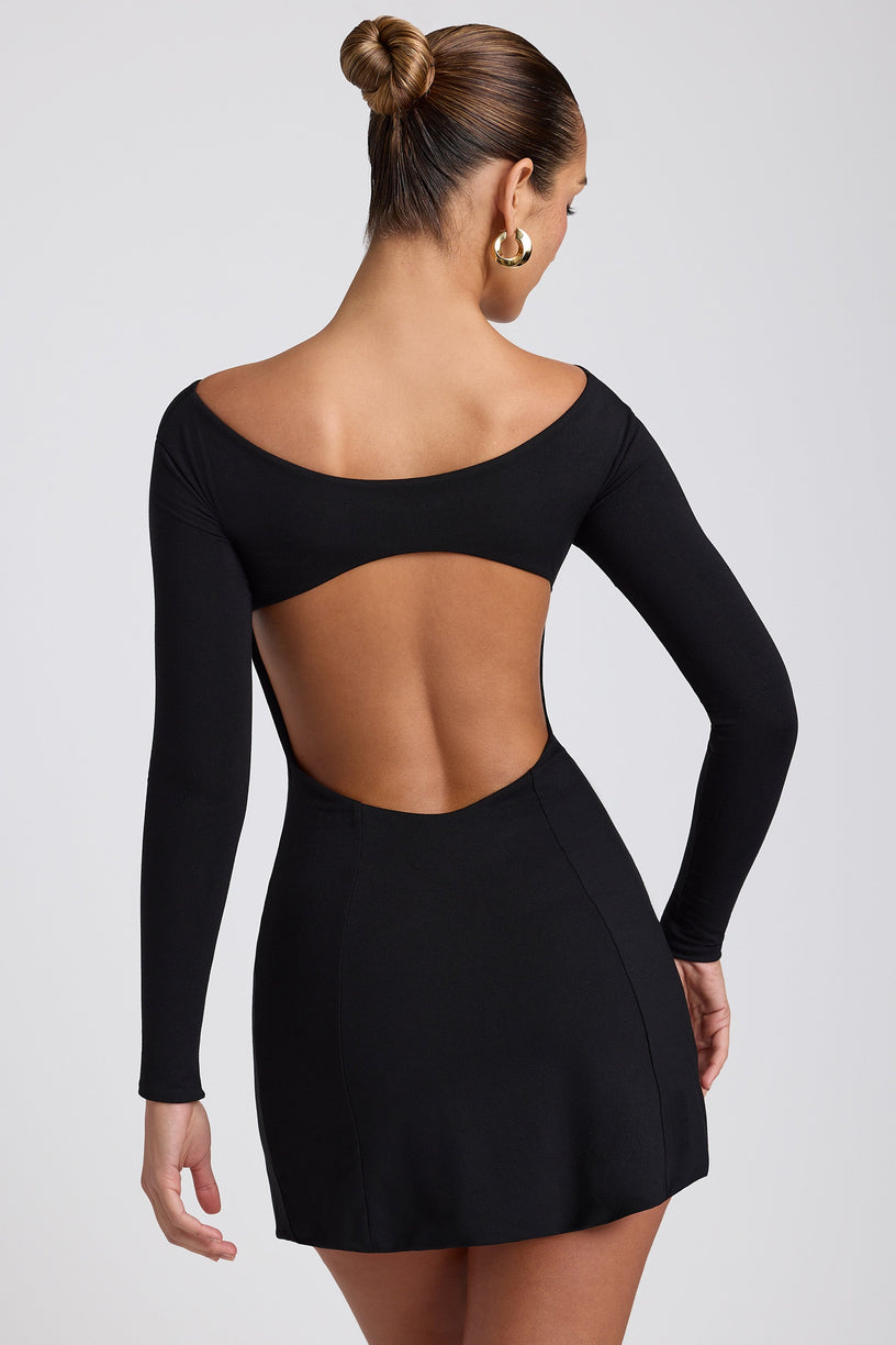 Modal Twist-Front Long-Sleeve Mini Dress in Black - 2