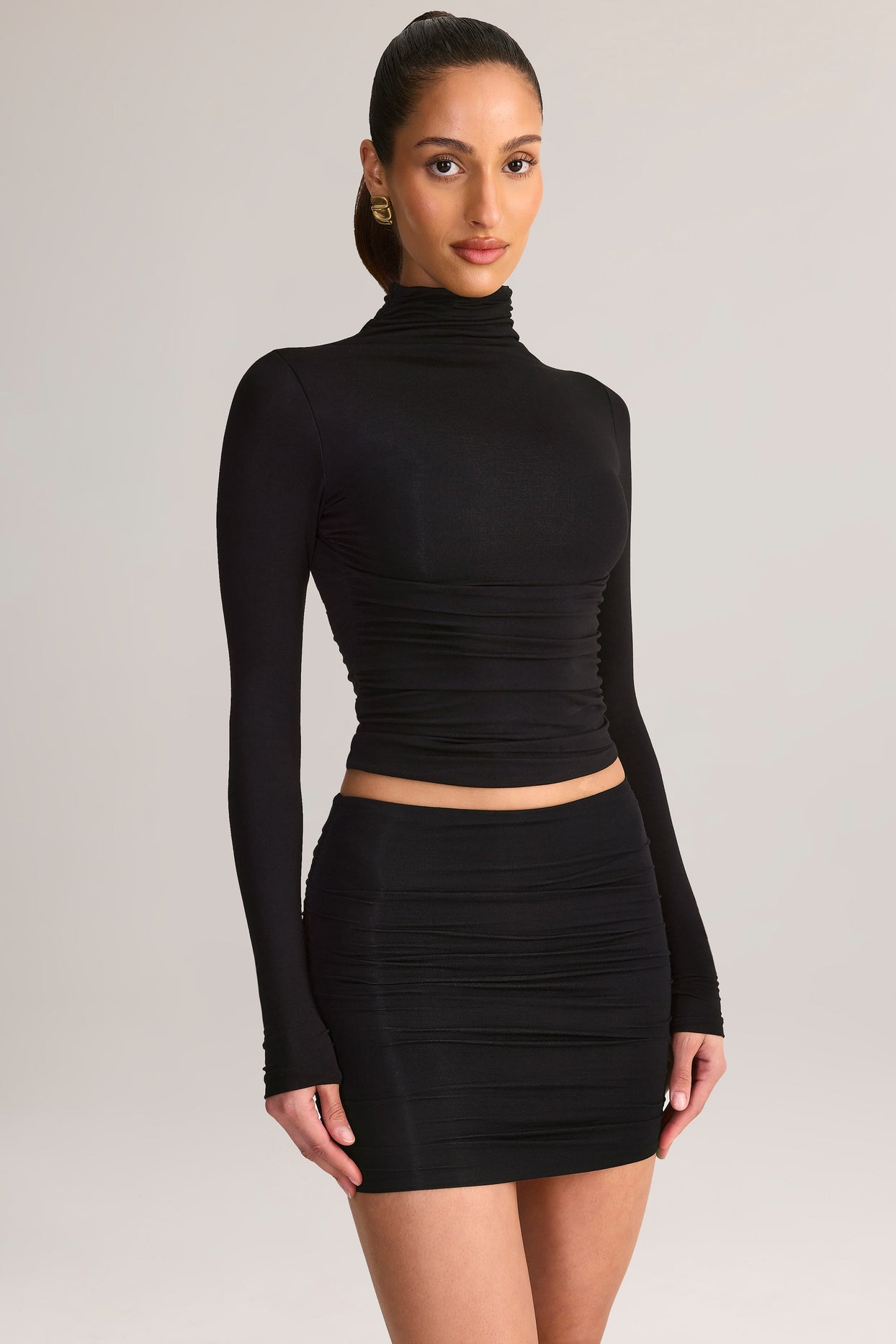 Modal Ruched Mid-Rise Mini Skirt in Black - 6