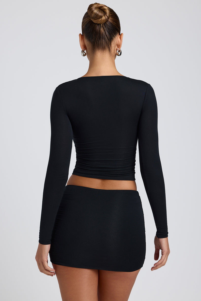 Modal Ruched Long-Sleeve Top in Black - 2