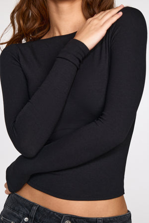Modal Ruched Long-Sleeve Top in Black