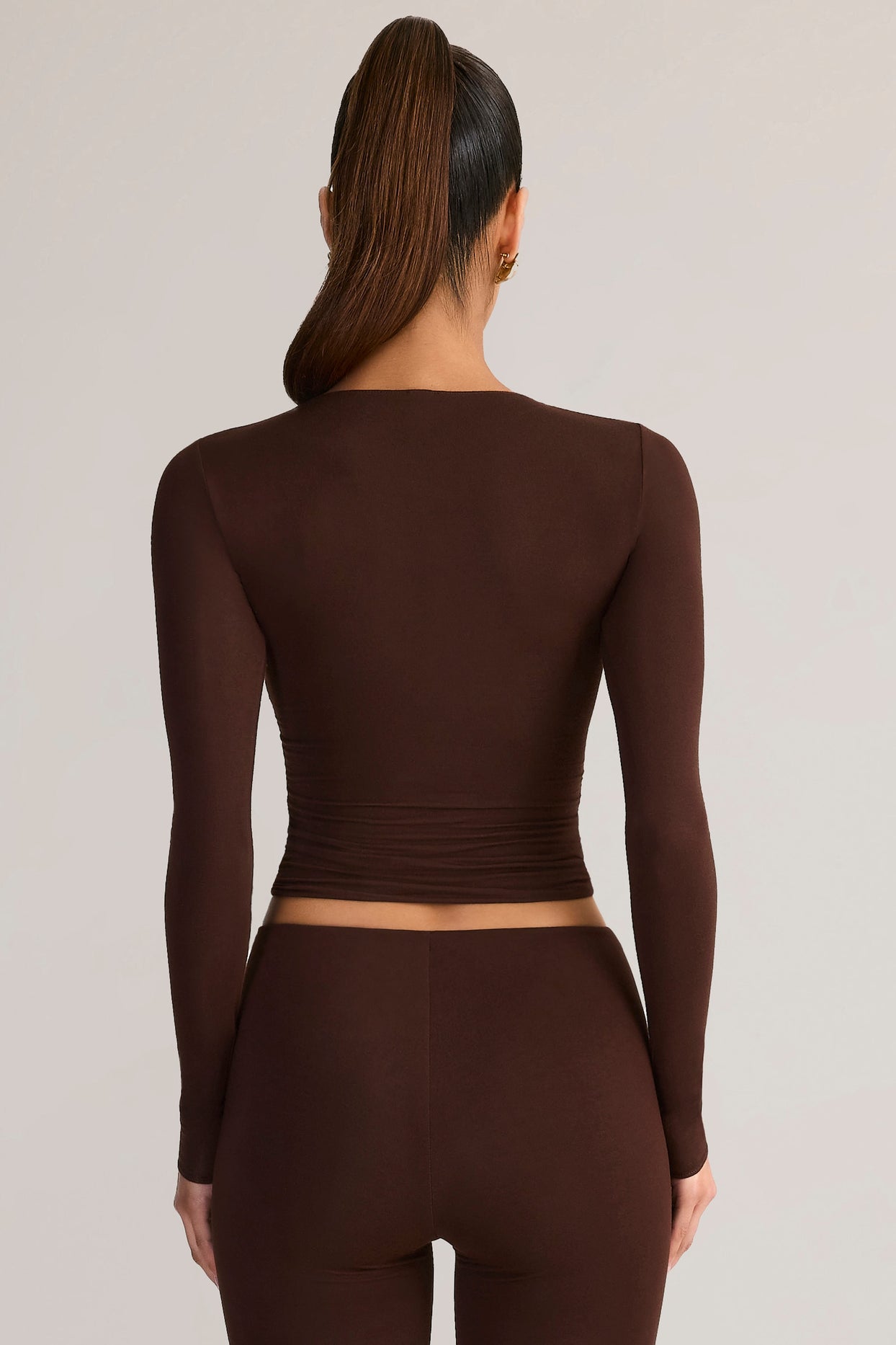 Modal Ruched Long-Sleeve Top in Chocolate Brown - 2