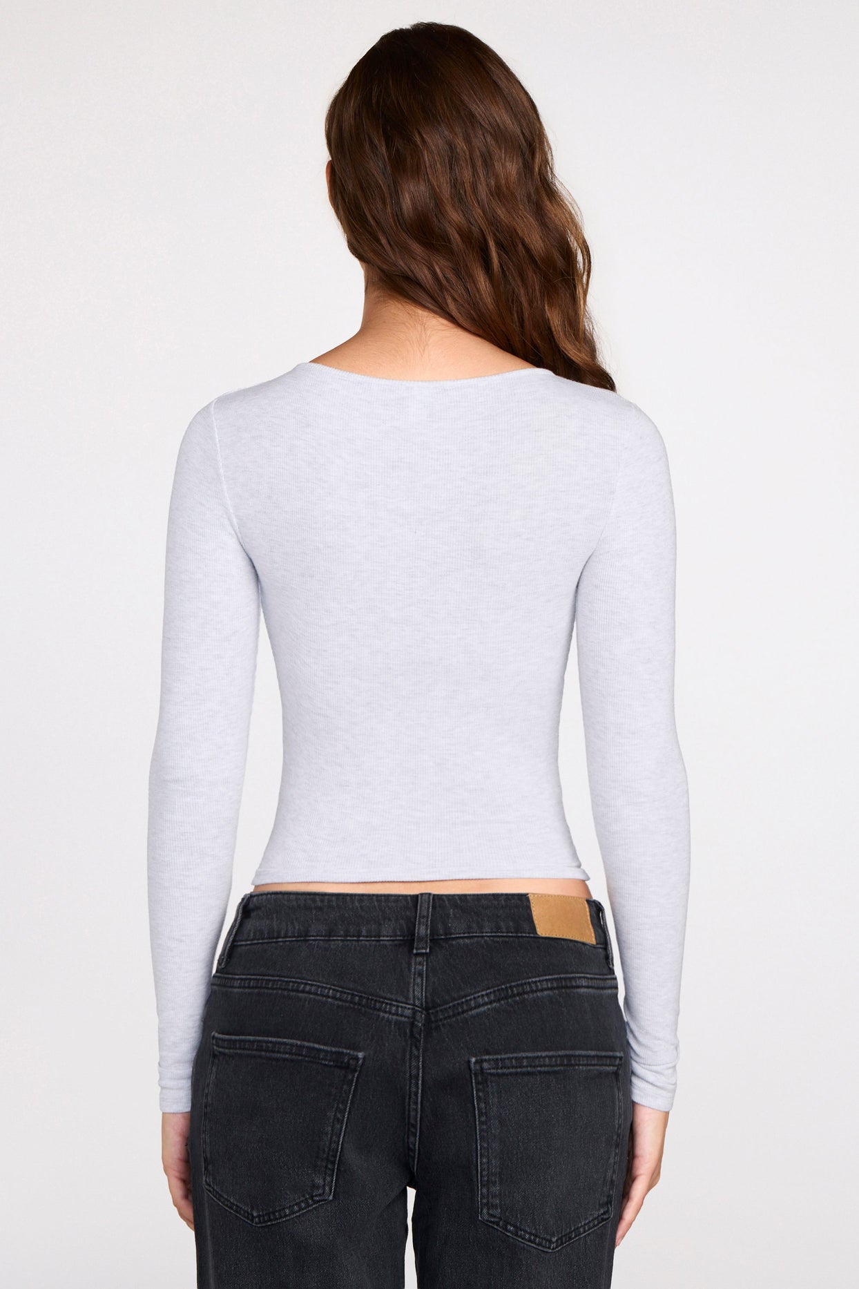 Ribbed Modal Ruched Long-Sleeve Top in Grey - 3