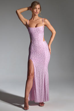 Embellished Cut-Out Fishtail Maxi Dress in Peony Pink