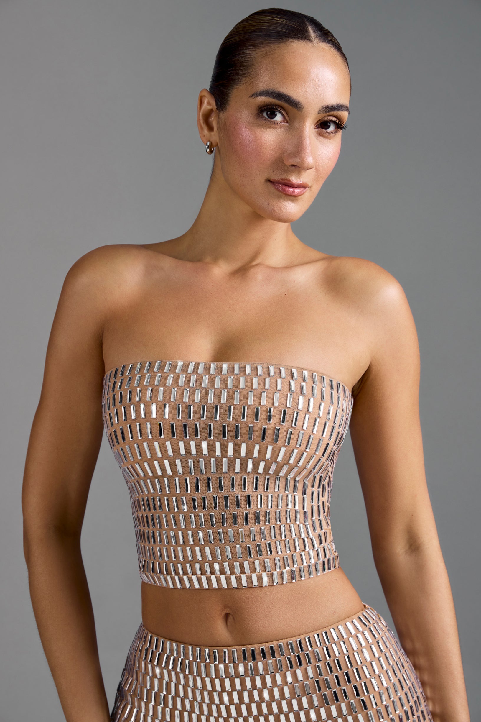 Embellished Bandeau Top in Almond - 1