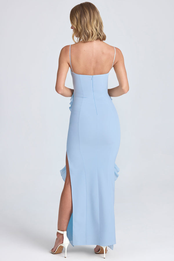 Plissé Ruffle-Trim Maxi Dress in Powder Blue - 2
