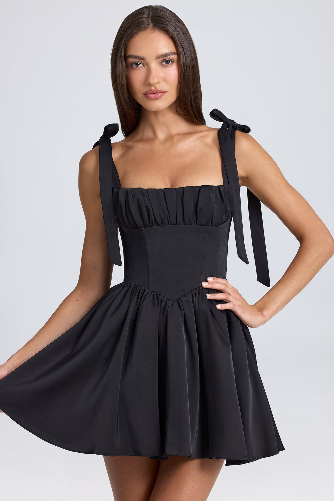 Draped Corset Mini Dress in Black | Oh Polly