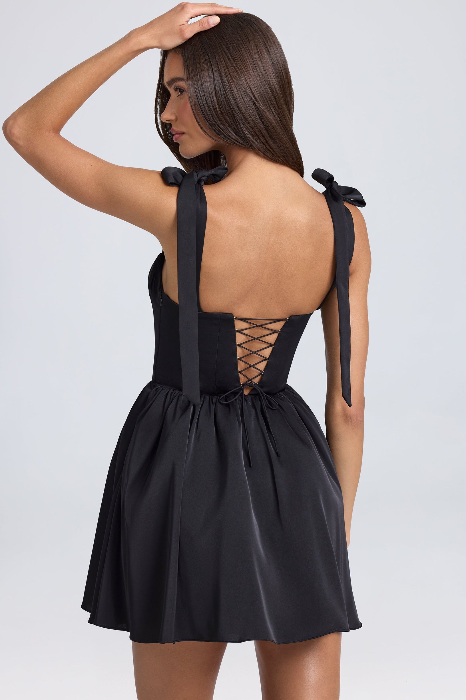 Draped Corset Mini Dress in Black - 2