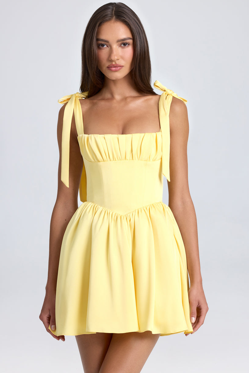 Draped Corset Mini Dress in Lemon Sherbet - 1