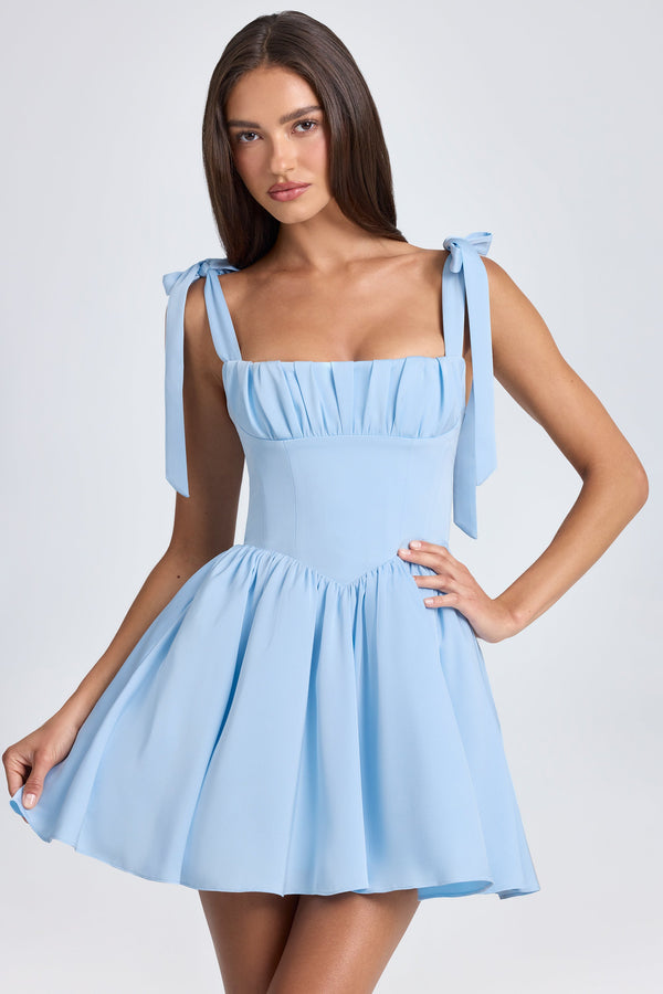 Draped Corset Mini Dress in Powder Blue - 1