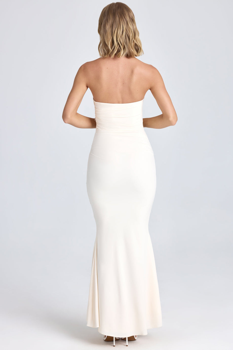 Draped Floral-Appliqué Maxi Dress in Ivory