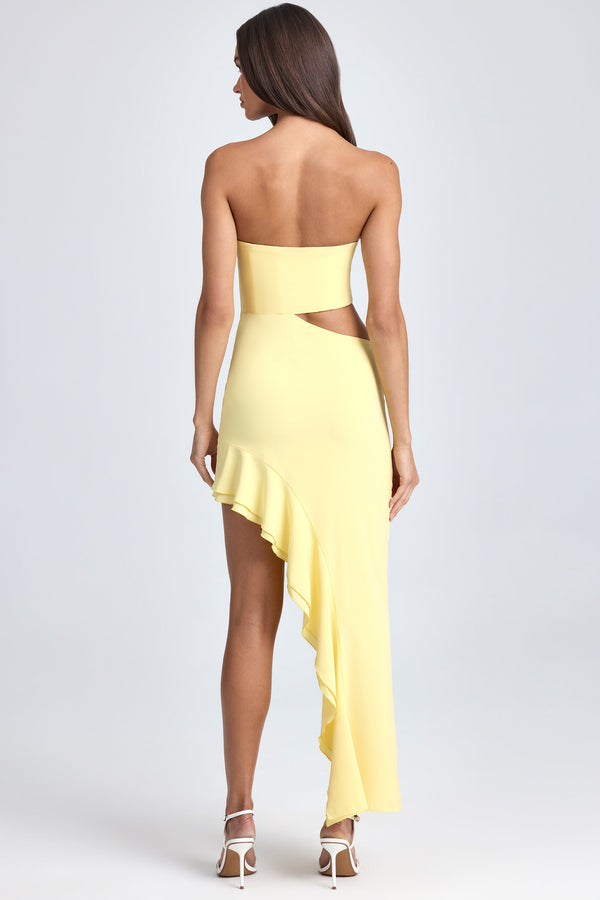 Bandeau Cut-Out Ruffle-Trim Maxi Dress in Lemon Sherbet - 2