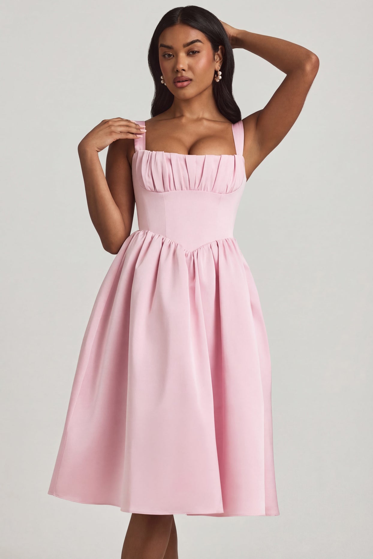 Draped Corset Midaxi Dress in Blush - 6