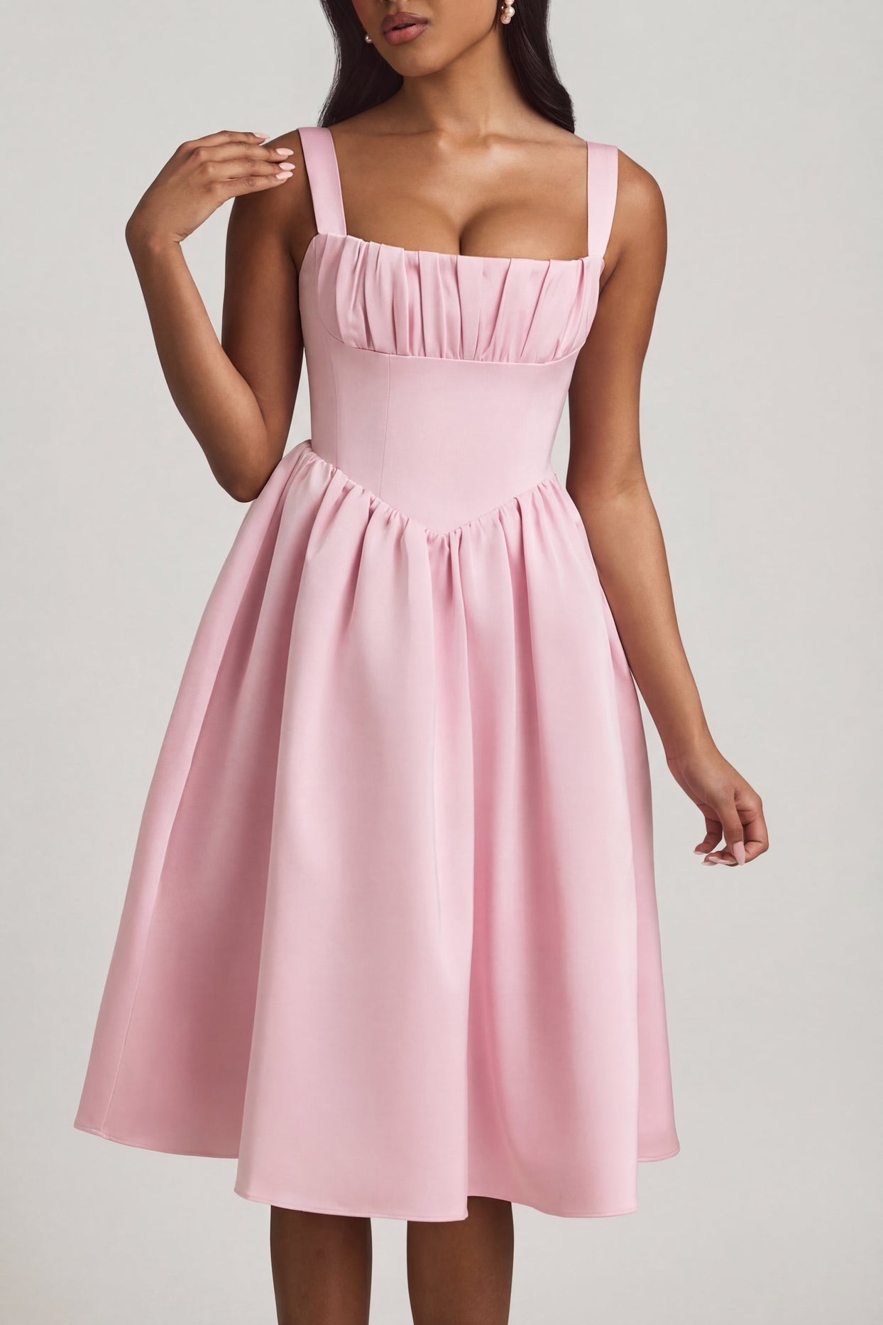 Draped Corset Midaxi Dress in Blush - 4