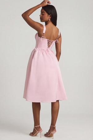 Oh Polly's Anna wearing the Marguerite Midaxi Dress in Blush Twill fabric perfect for summer garden parties