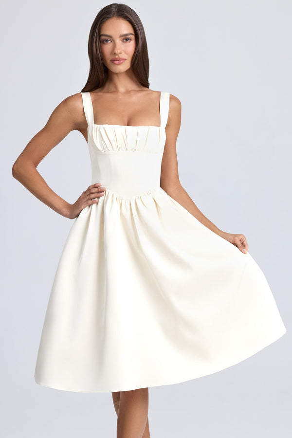 Draped Corset Midaxi Dress in Ivory - 1