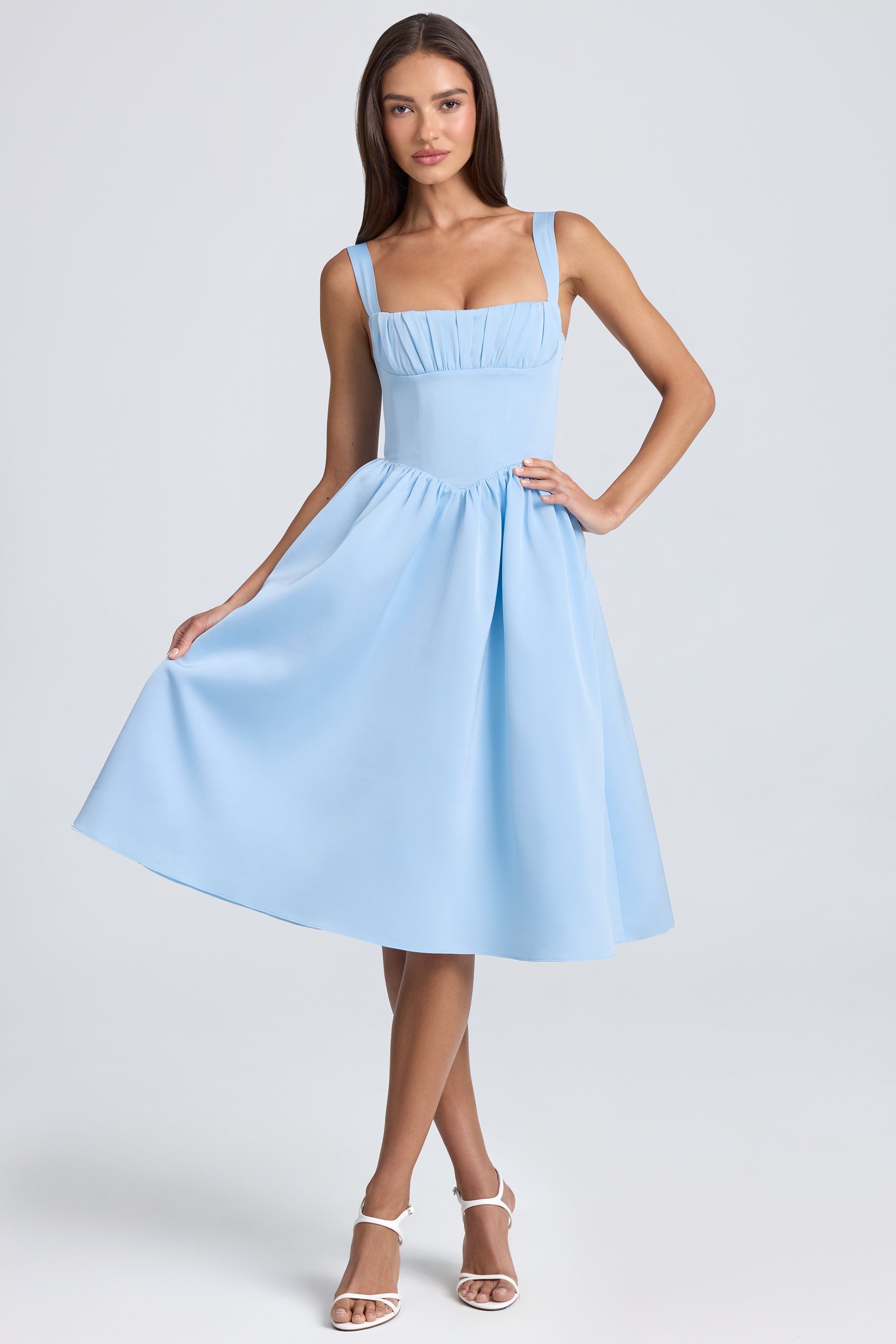 Draped Corset Midaxi Dress in Powder Blue