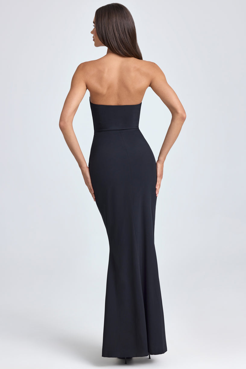 Bandeau Ruffle-Trim Corset Gown in Black - 2