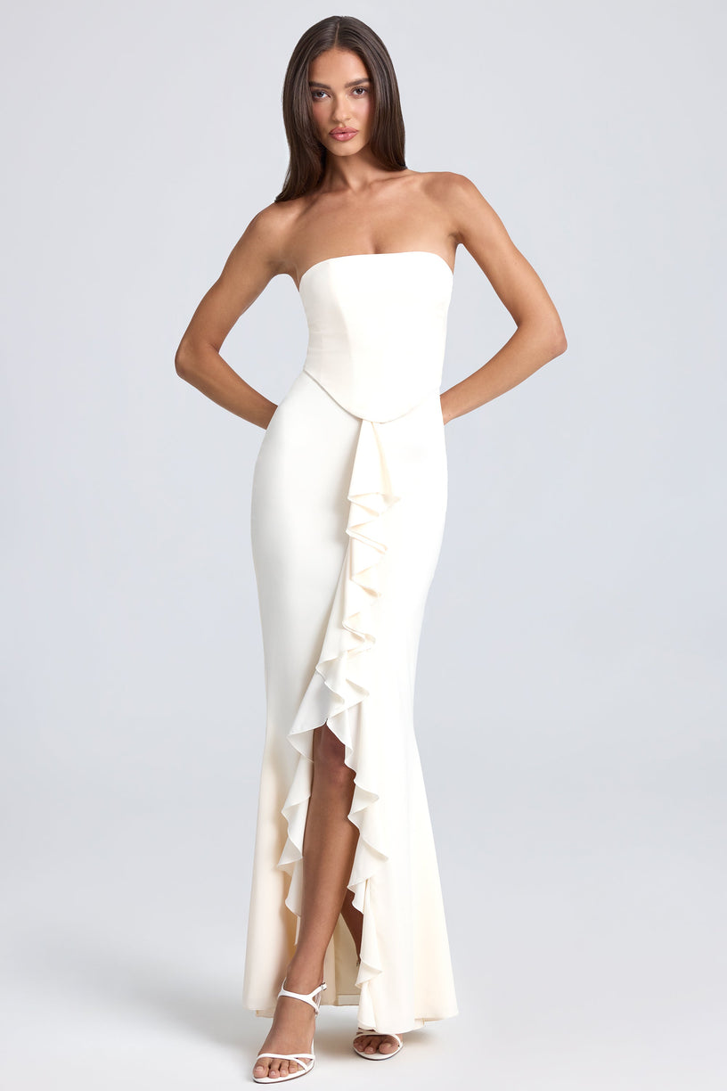Bandeau Ruffle-Trim Corset Gown in Ivory - 1