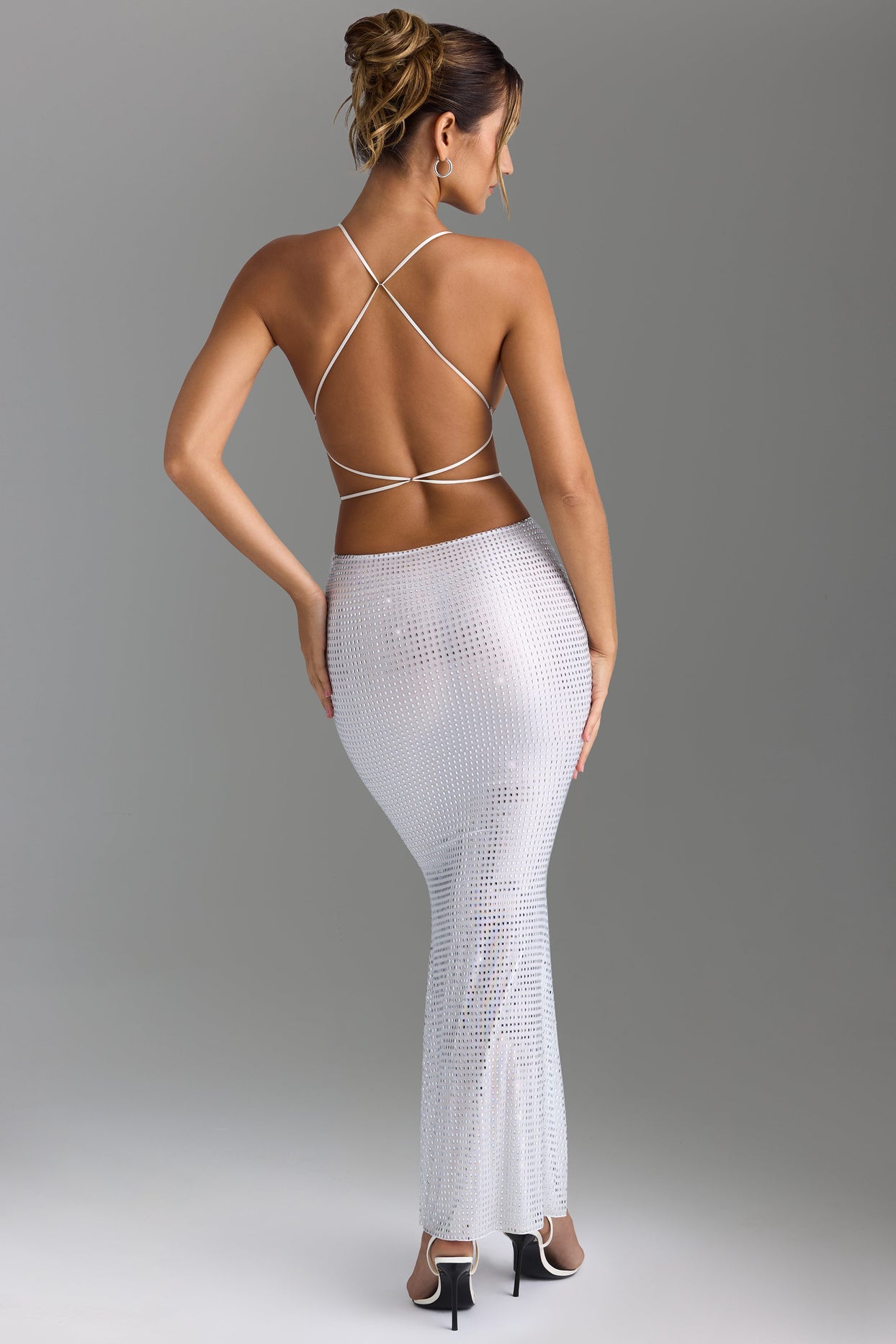 Embellished Cut-Out Backless Maxi Dress in White - 2