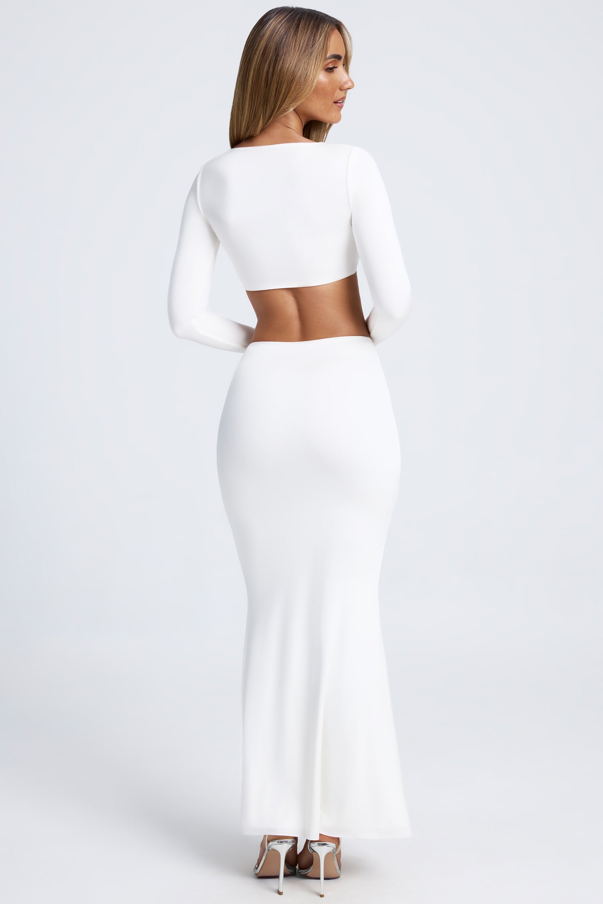 Hardware Detail Fishtail Maxi Skirt in White - 2