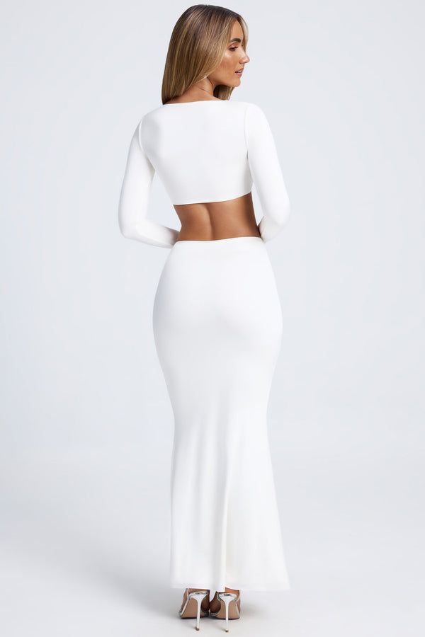 Hardware Detail Fishtail Maxi Skirt in White - 2