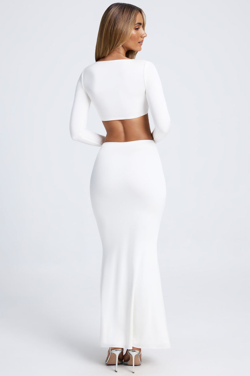 Hardware Detail Fishtail Maxi Skirt in White - 2