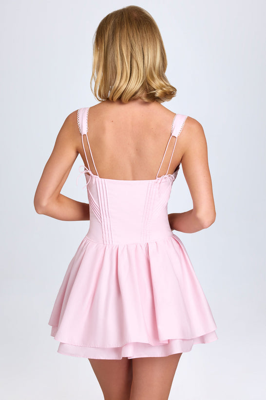Pintucked Lace-Up Corset Mini Dress in Blush