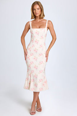 Lace-Trim Midaxi Dress in Large Rose Print