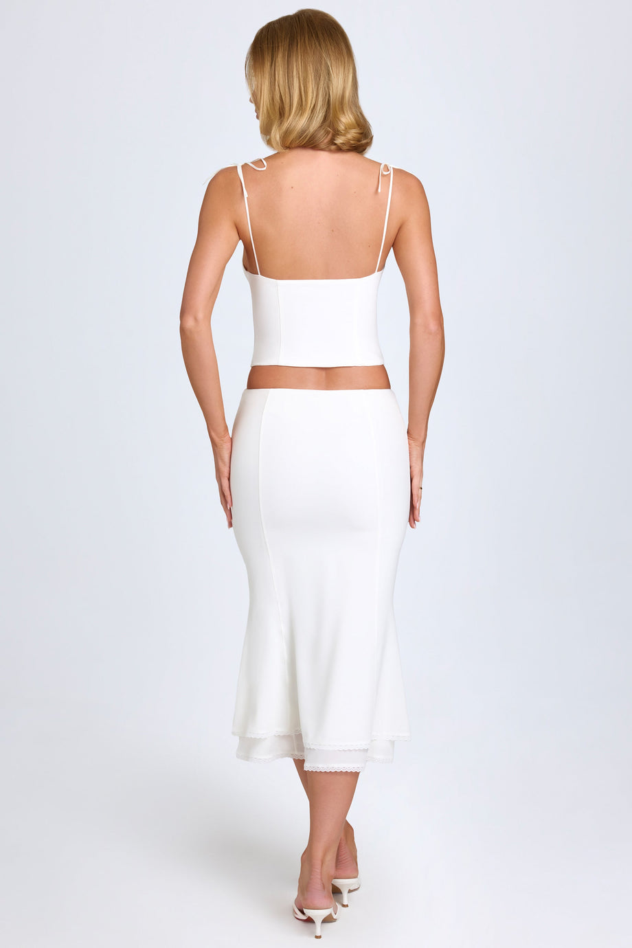 Lace-Trim Mid-Rise Midaxi Skirt in White