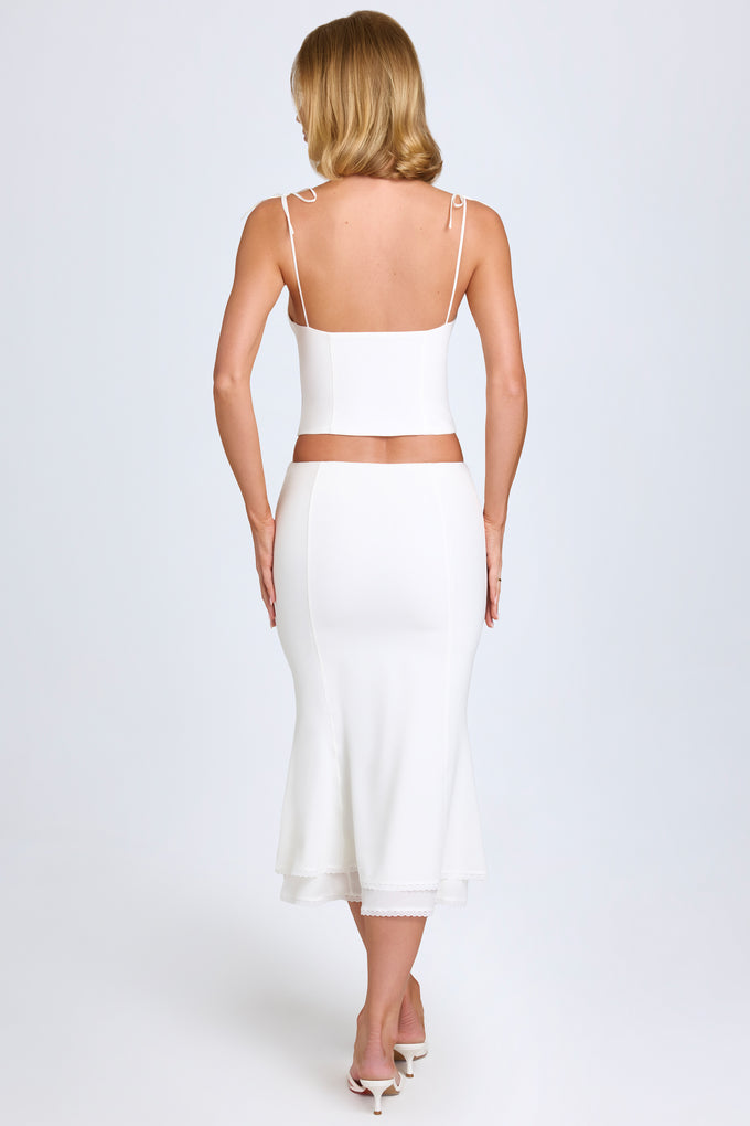 Lace-Trim Mid-Rise Midaxi Skirt in White
