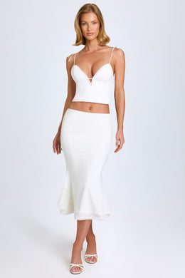Lace-Trim Mid-Rise Midaxi Skirt in White