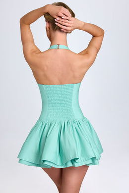 Ruched Halterneck Mini Dress in Sea Green