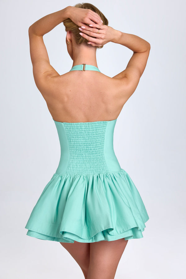 Ruched Halterneck Mini Dress in Sea Green - 2