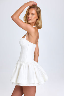 Ruched Halterneck Mini Dress in White