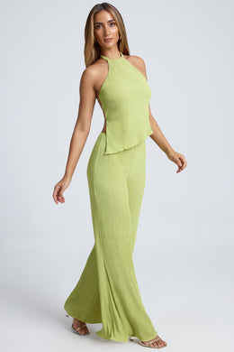 Petite High-Waist Wide-Leg Trousers in Olive Green
