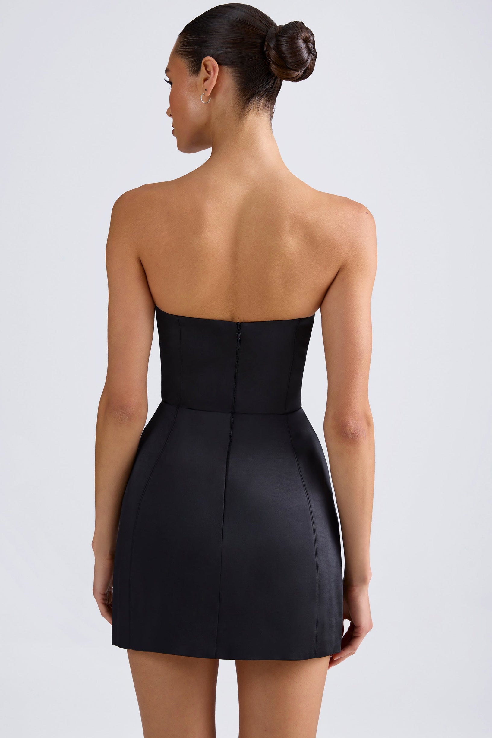 Bandeau Structured Tulip Mini Dress in Black - 2