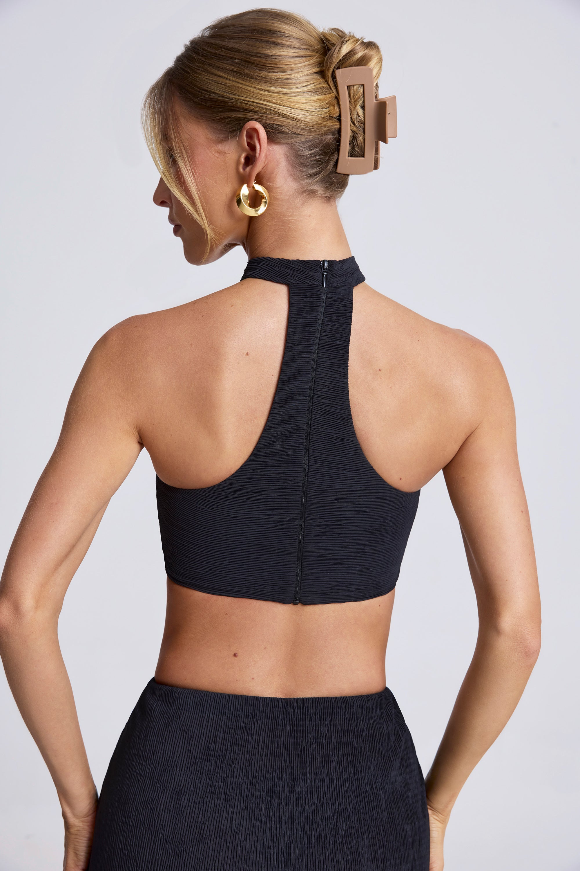 Hardware Detail Choker Crop Top in Black - 2