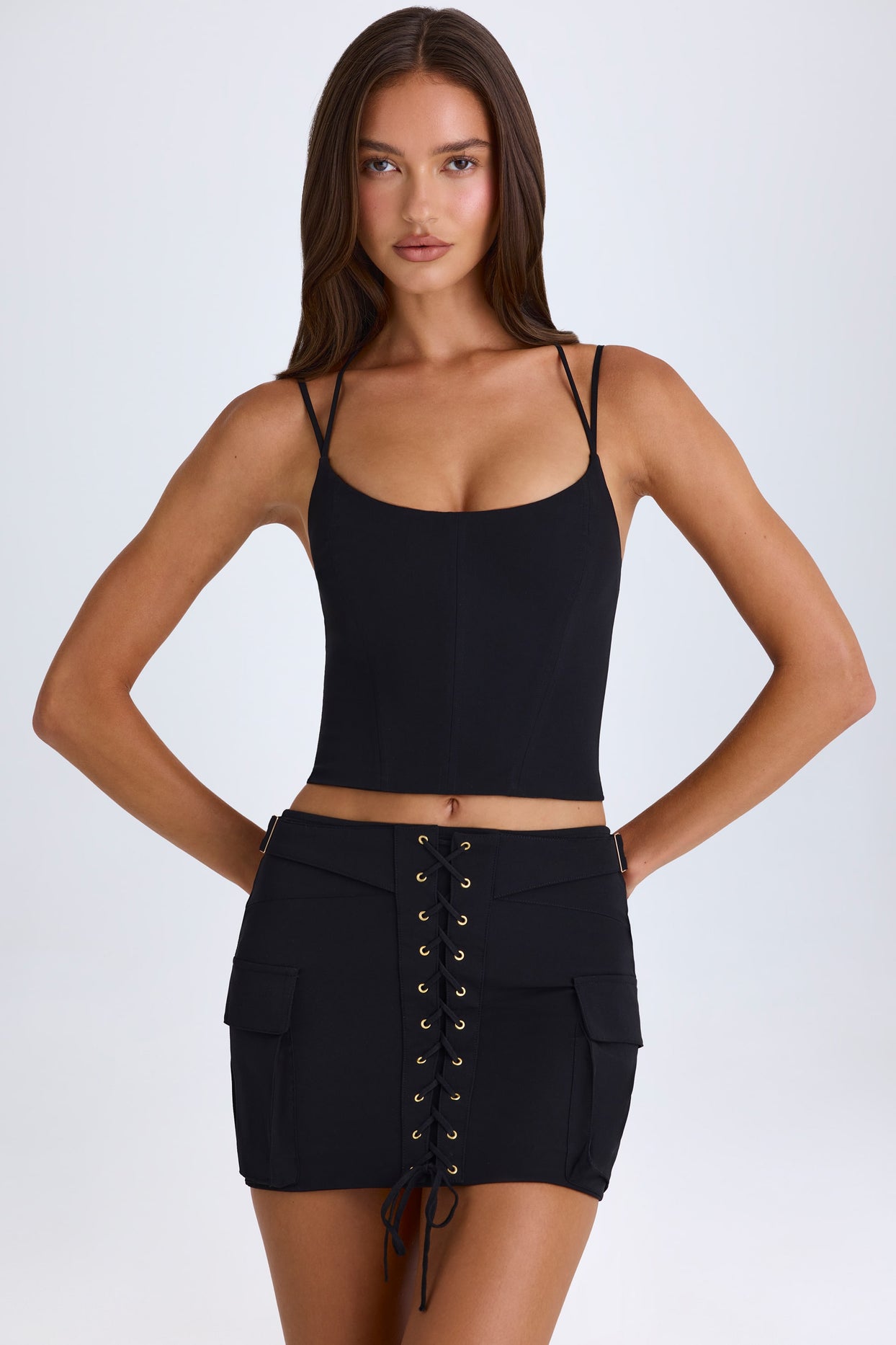 Lace-Up Cargo Micro Mini Skirt in Black - 3