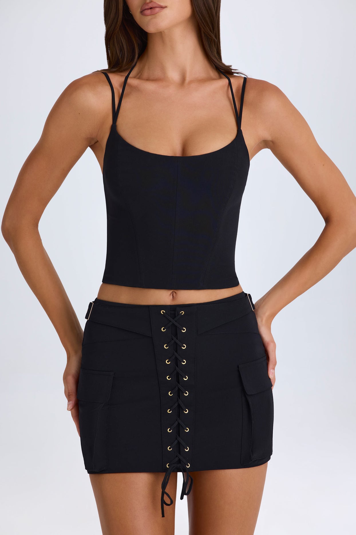 Lace-Up Cargo Micro Mini Skirt in Black - 4