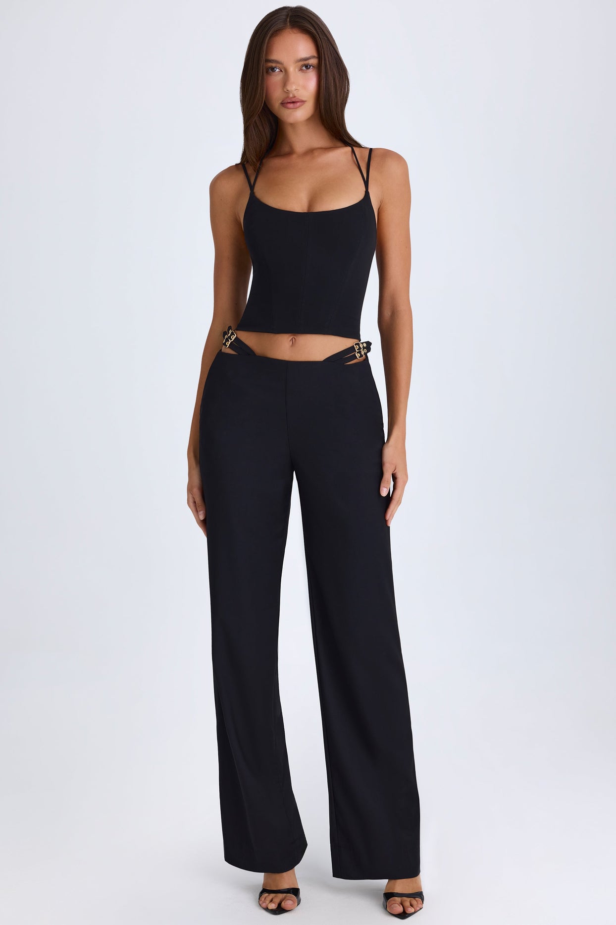 Tall Belted Cut-Out Wide-Leg Trousers in Black