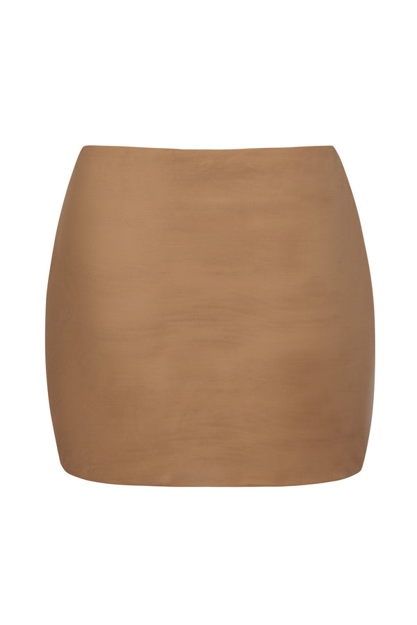 Soft Mesh Low-Rise Micro Mini Slip Skirt in Almond - 2