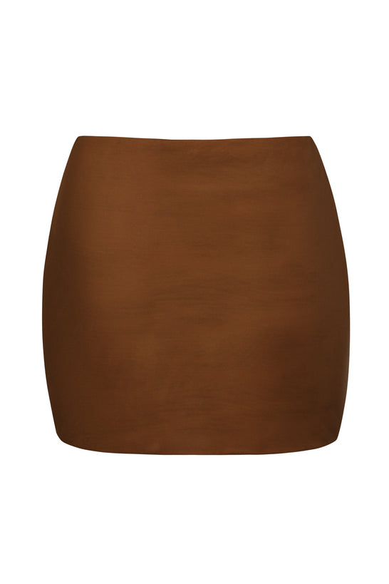 Soft Mesh Low-Rise Micro Mini Slip Skirt in Chestnut